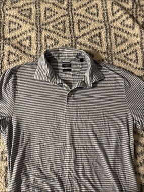 Faherty Striped Movement Polo - Light Blue & White